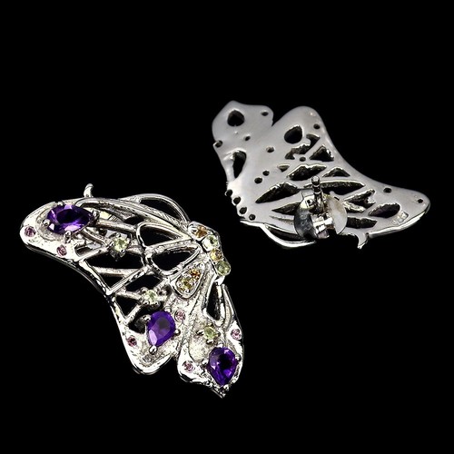 Summer 925 Silver Earrings Pear Amethyst Peridot Gemstone Butterfly Jewelry - Picture 3 of 13