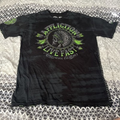 Vintage Y2K Affliction T Shirt Skull Native American Stitching Live Fast USA