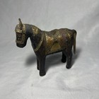 Vintage Indian Hand Carved Small Wooden Armoured Horse Brass & Copper Detailing