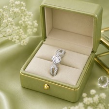 Adjustable Solitaire CZ Ring Silver Tone Open...