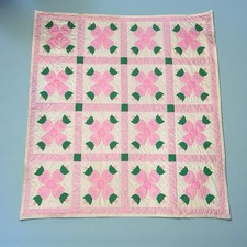 VTG Handmade Hand Stitch Applique Quilt 84x82 Folk Americana Cottage Farmhouse