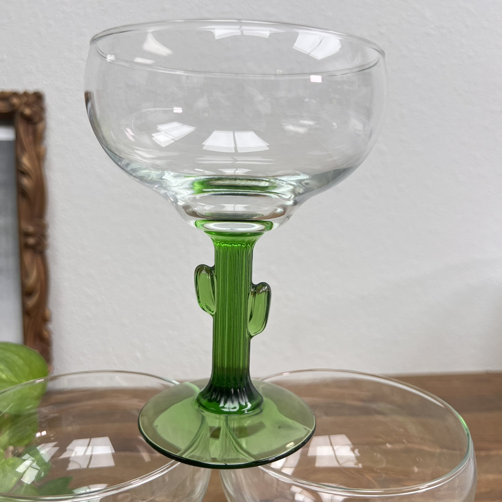 Libby Bar Margarita Glasses Green Cactus Stem 5 De Mayo, Summer Set Of 3