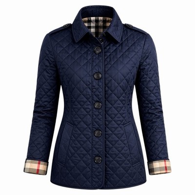Burberry Ashurst Diamond Quilted Jacket Check Lining Dark Blue Women Size XS