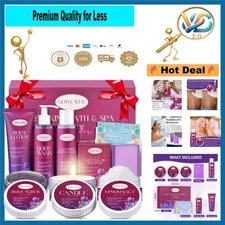 Spa Gift Set for Women Lavender Body Wash, Scrub, Lotion, Epsom Salt, Gift Box