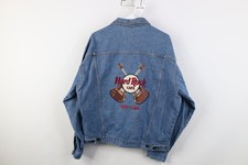 Vintage 90s Hard Rock Cafe New York Mens Large Distressed Denim Trucker Jacket