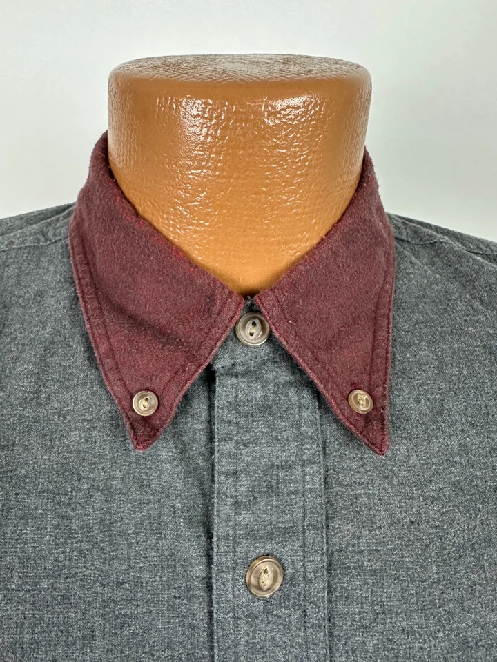 Camisa Vintage Años 80 Colorblock Hombres L Apretada Abotonada Mínimo Granate Gris Corneta Niño Foto 3 de 4