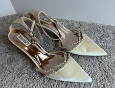 BADGLEY MISCHKA Zendaya Embellished Beige Satin Kitten Heel Size 10