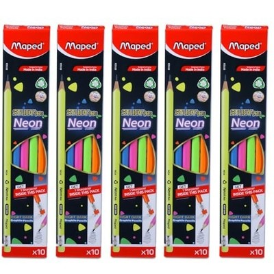 MAPED Neon Graphite Pencils Pack of 50 Eraser Tip 5 Sharpeners