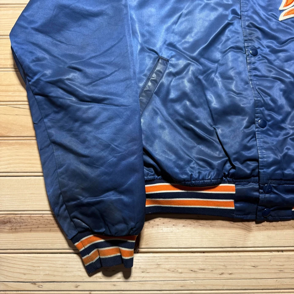 Vintage 80s Detroit Tigers MLB Football Patch Embroidered Satin Bomber Jacket XL - Image 4 of 4