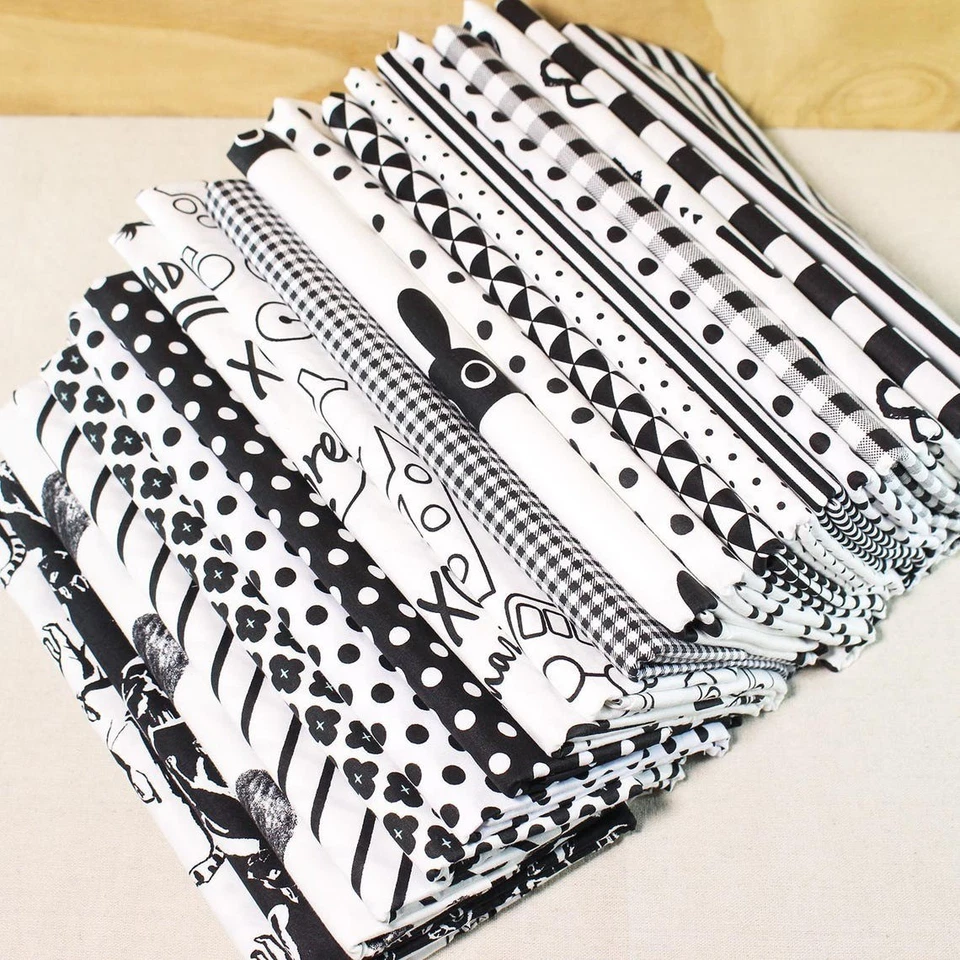 20 Black White Cotton Fabric Scraps Remnant 8" Precut Squares Quilting Sewing - Image 2 of 4