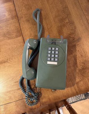 ITT Green Wall Mount Corded Push-Button Telephone, Vintage/Retro, 1-Line
