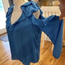 NWT SIONI Blueberry Cold Shoulder Ruffle Blouse Small Romantic Coquette
