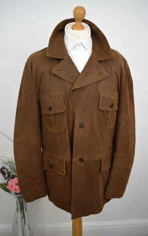 BARBOUR Tobacco Suede Safari Field Jacket Size 40S Short Sleeves Medium Blazer - Image 2 of 4