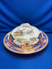 Antique Shelley Old Sevres Round Butter Dish With Lid Gold Rims Handle Antique Shelley Old Sevres Round Butter Dish With Lid Gold Rims Handle