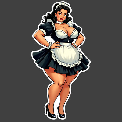 Pinup Girl sticker vinyl decal dark hair maid corset retro glamour art