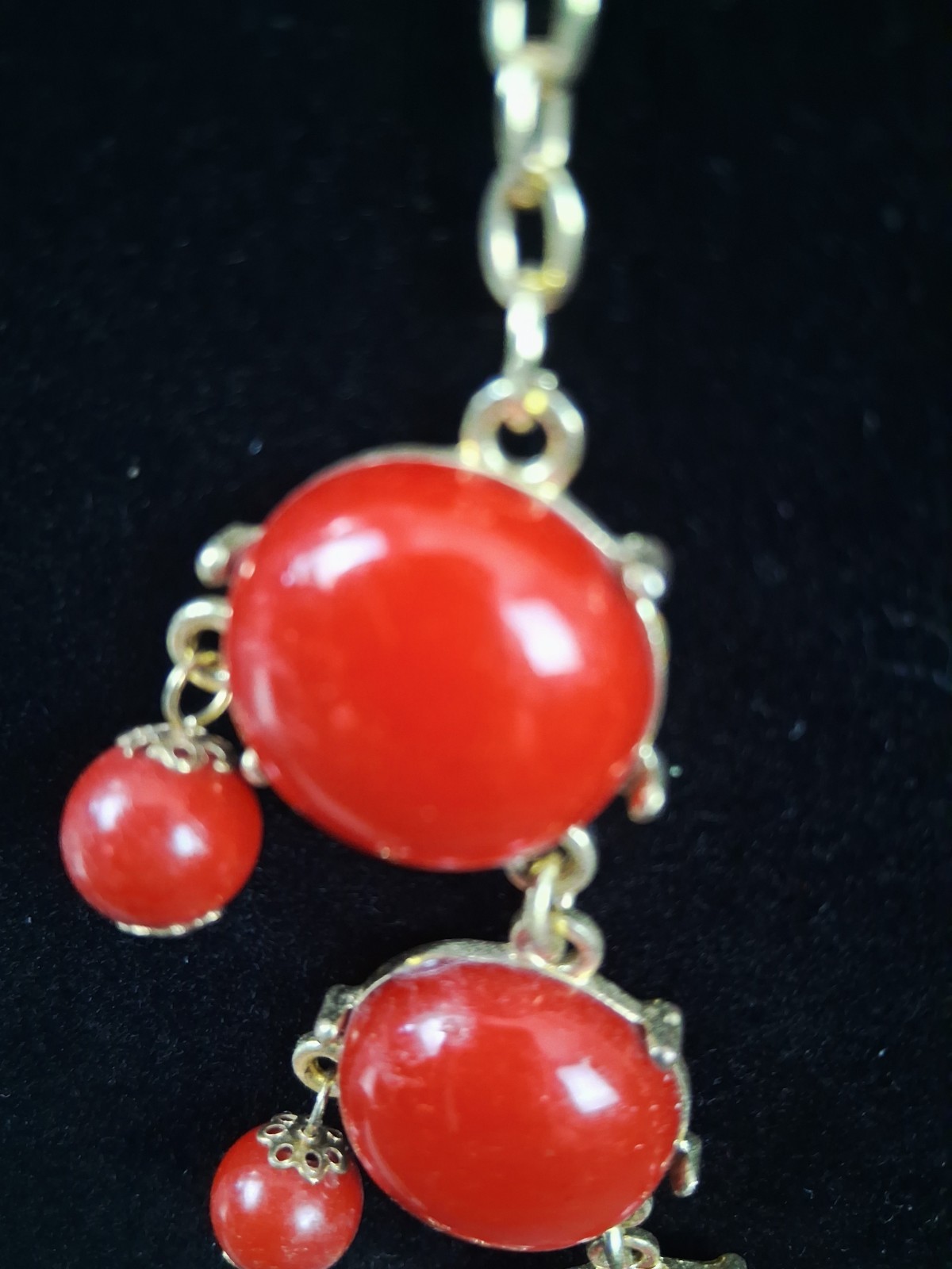 Vintage Red Chunky Bubble Statement Necklace Bib … - image 2