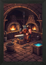 Dwarf Blacksmith at Work Framed Wall Art Poster Canvas Print Picture