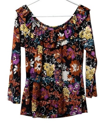 Essentials By Milano Shirt Women Blouse Size Medium Ruffles Floral Cottagecore