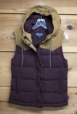 Patagonia Bivy Puffer Hooded Down Vest Womens Size Small Full Zip Maroon Brown