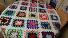 NEW hand crochet granny square blanket afghan throw 40x50 white trim 30 squares