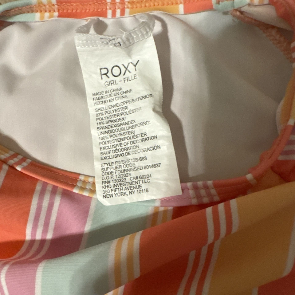 Roxy  Girl's 12  L/S Crop Bikini Bottom 2 Pc Rash Guard Tankini Swimsuit Stripe - Image 3 of 4