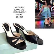 VTG 90s GIANNI BINI BLACK LEATHER CUTOUT MULES