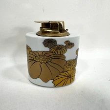 Vintage Rosenthal Gold Tone Flowers Porcelain Table Lighter - See Details