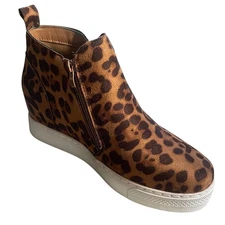 BAMBOO Leopard Print Faux Suede Wedge Sneakers – Dual Zipper Women's Ankle Boots