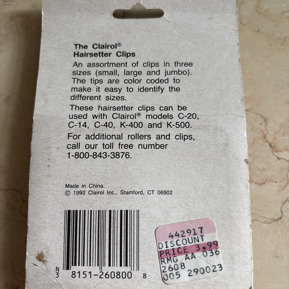 Rare Vintage 1992 Pack 20 Hairsetter Clips New Sealed. 3 Sizes S-L-jumbo - Image 3 of 3