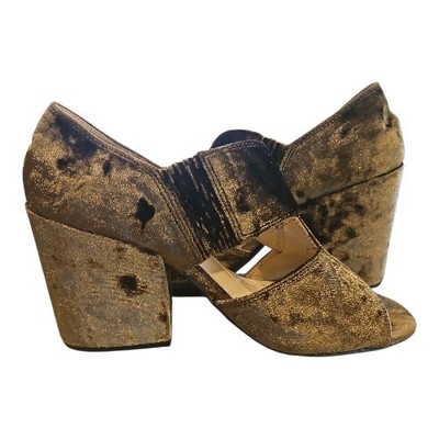 Cabi Interlock Moss Green Crushed Velvet 3.5'' Block Heel SZ 8 Open Toe