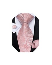 Mens Tie Set Silk Solid Paisley Necktie and Pocket Square Pink Paisley