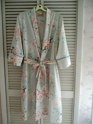 PAPINELLE ADELE B LUE WRAP ROBE 3/4 SLEEVE POCKETS COTTON MODAL BLEND FLORAL  M