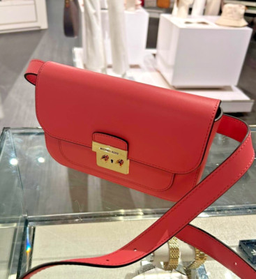 Michael Kors Sloan Editor Small Flap Belt Bag Fanny Pack Clutch Leather Tea Rose