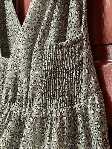Baevely Sage W/White And Black Spotted Tiered Mini Shift Sundress ..Size L - Picture 6 of 9