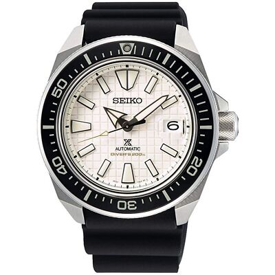 New Seiko Prospex Men's White Dial Black Silicone Band Analog Watch SRPE37