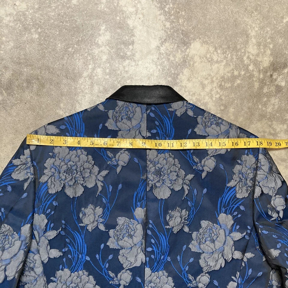 Blazer INC Brocado Para Hombres Mediano Ajustado Floral Texturizado Azul Chaqueta Doble Ventilación Foto 4 de 4