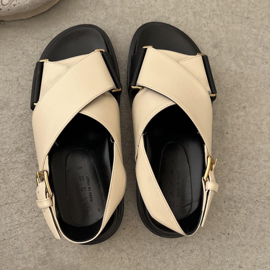 【送料&関税込】Marni Ivory Leather Sandals Marni Sandals Ivory Gold Hardware Leather Women's Size 36