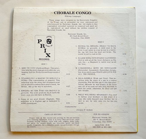 Rare 1969 CHORALE CONGO Africa music in English & Swahili PRIX Jacques N Sadissi - Picture 4 of 4