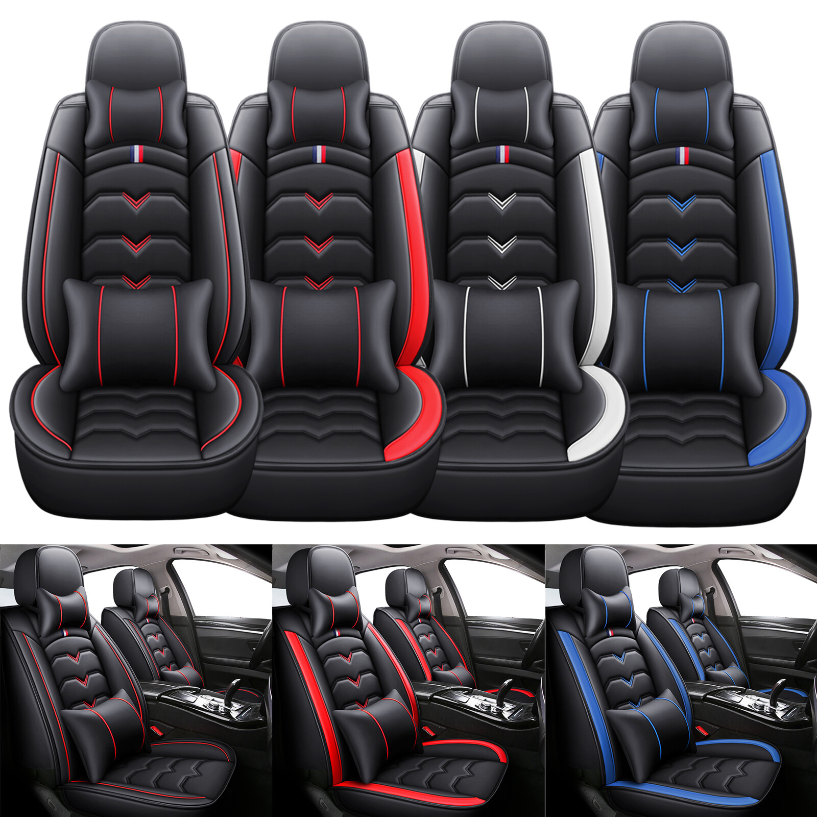 For Toyota RAV4 Front+Rear Car Seat Covers 5-Seats Protector Leather Full Set