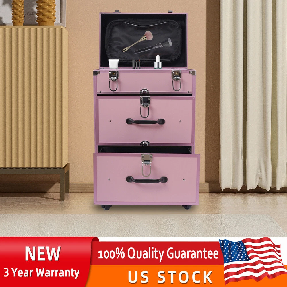 Cosmetic Pro Rolling Makeup Train Case Aluminum Trolley Train Case Box Organizer