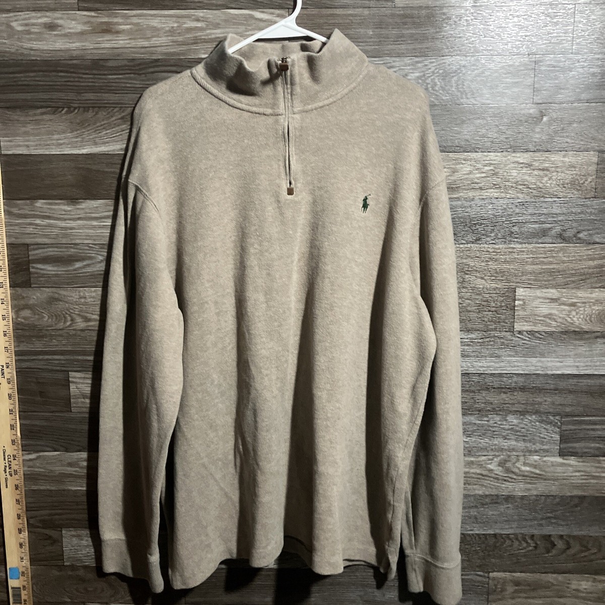 Polo Ralph Lauren Quarter-Zip Pullover Mens 2XL Cream Sweater Green Pony  Logo