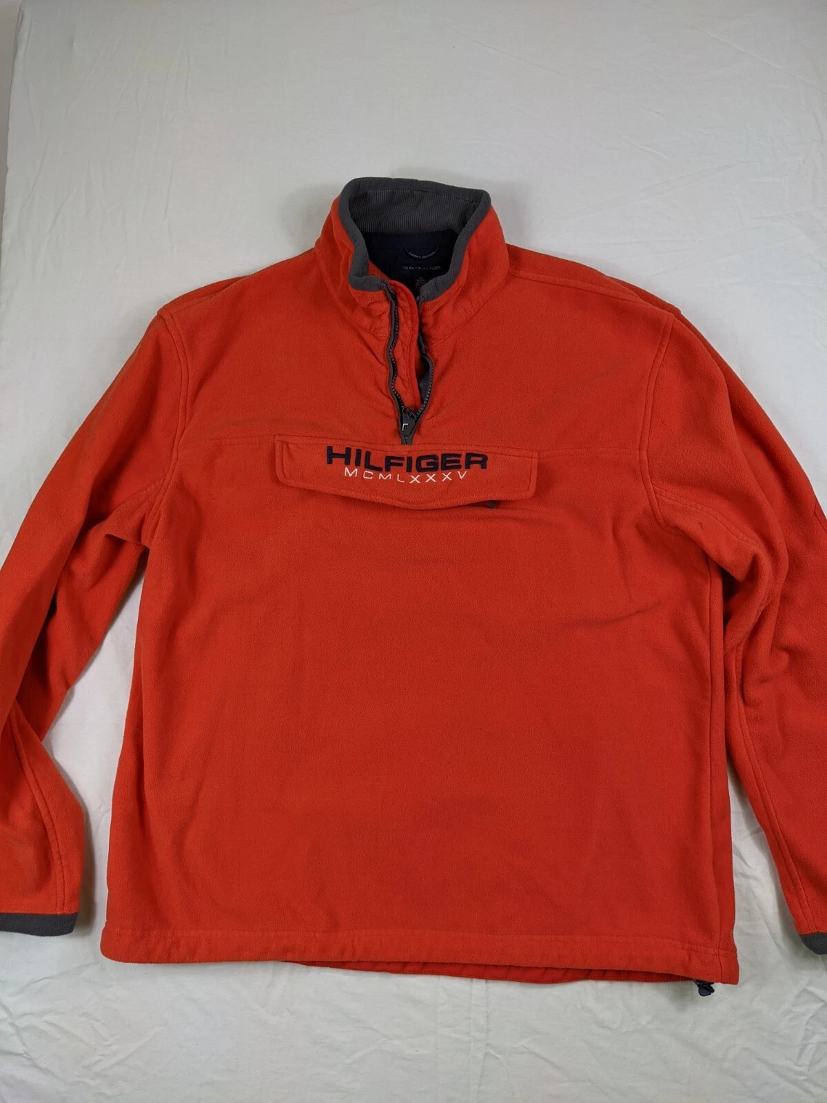 VETEMENTS Giacca pile Tommy Hilfiger uomo Xl 1 4 zip manica lunga tasca arancione O