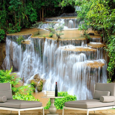 3D Photo Wallpaper Green Landscape Waterfall TV Background Mural Room Non-woven