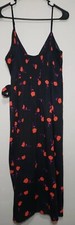 Urban Outfitters Black Pink Red Quebec Side Tie Linen Midi Dress L