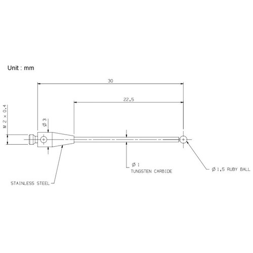 CMM Styli for A-5003-0035 M2 Thread 1.5mm Ruby Ball Tungsten Carbide Stem L30mm - Picture 3 of 3