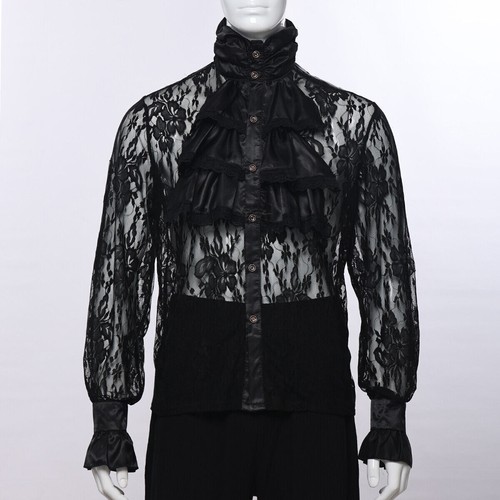 Men Victorian Shirt with Jabot Medieval Gothic Pirate Vampire Halloween Shirt - Picture 9 of 9