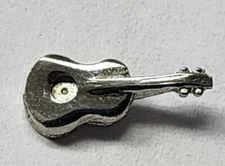 Tie Tack Tie Pin Tie Stay Lapel Hat Pin Silver Tone Diminutive GUITAR Tiny Metal