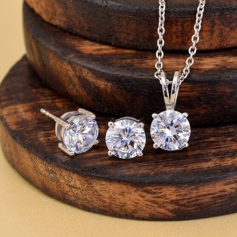 Ct Round Cut Simulated Diamond Solitaire Pendant Set 14k White