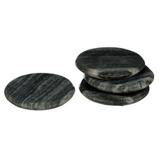 Image of Grey Marble Effect Coasters Set of 4 Modern Round Table Mats & Storage Caddy NEW