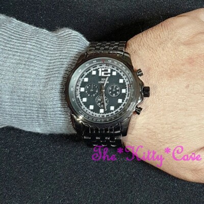Heavy Retro Gunmetal Black Mens Gents Diver Mariner Aviator Miltary Style Watch